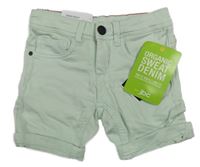Nové - světlemátové teplákové slim fit riflové kraťasy jbc