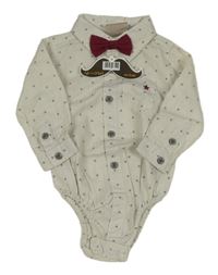 Nové - 2Set - Bílo-světlekhaki pruhované košeľové body s hvězdičkami + vínový motýlok little gent