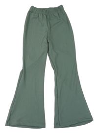 Khaki rebrované flare nohavice