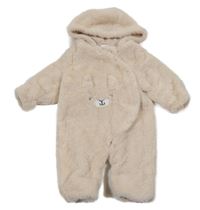 Smetanová kožešinová podšitá kombinéza s čumáčkem a kapucí so cute