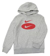 Světlešedá melírovaná mikina s logy a kapsou a kapucí Nike