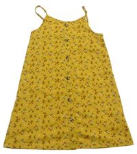Horčicové kvetované šaty s gombíky Primark