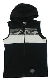 Černo-světlešedo-army tepláková propínací vesta s kapucí F&F