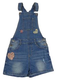 Modré rifľové na traké kraťasy so srdíčky z kamínků Denim Co.