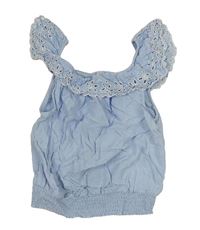 Svetlomodré crop tričko s volánem s madeirou H&M