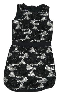 Čierno-strieborné flitrové šaty