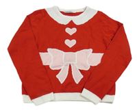 Červený sveter s mašlou a srdiečkami Pepperts