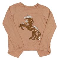 Starorůžové triko s jednorožcem z překlápěcích flitrů Tu