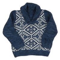 Tmavomodrý melírovaný sveter so vzorom a golierom Matalan