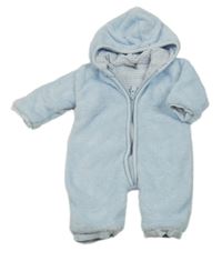 Světlemodrá chlupatá zateplená kombinéza s žirafou a kapucí