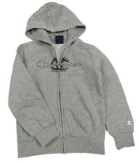 Šedá melírovaná propínací mikina s logem a kapucí Champion