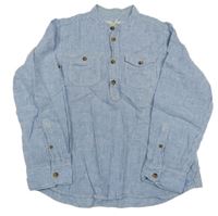 Modro-bílá pruhovaná lněná polo košile H&M