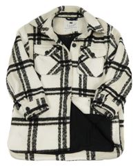 Smetanovo-černá kostkovaná vlněná podšitá košilová bunda F&F