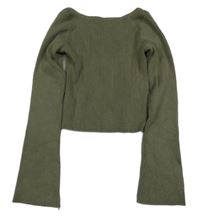 Khaki rebrovaný crop sveter H&M
