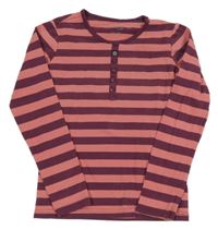 Vínovo-staroružové pruhované tričko s gombíkmi Tchibo