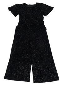 Černý třpytivý sametový slavnostní kalhotový overal F&F