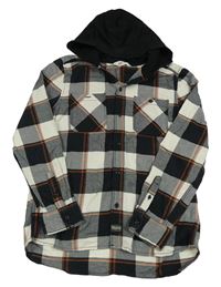 Černo-béžovo-cihlová kostkovaná košile s teplákovou kapucí H&M