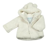 Bílá chlupatá zateplená propínací mikina s kapucí s oušky