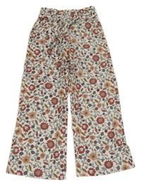 Smotanové kvetované nohavice s opaskom Vertbaudet
