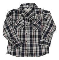 Tmavomodro-bílo-vínová kostkovaná košile s písmeny