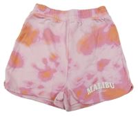 Ružovo-oranžové batikované teplákové kraťasy s nápisom H&M