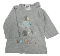 Šedé melírované triko se slony a ježkem Bubble Gum