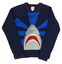 Tmavomodrý vlnený sveter so žralokom GAP