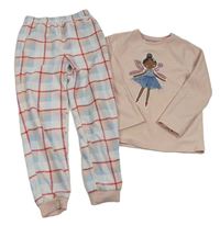 Světlerůžové fleecové pyžamo s vílou a kostkovanými kalhoty Primark