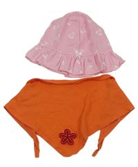 2 set - Svetloružový ľahký klobúk s květinami + oranžový slinták