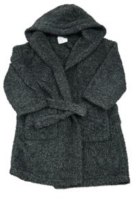 Čierno-sivý chlpatý župan s kapucňou zn. Next