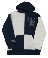 Bílo-tmavomodrá mikina s nápisem a kapucí Primark