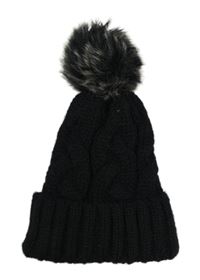 Černá vzorovaná pletená čepice s bambulí 