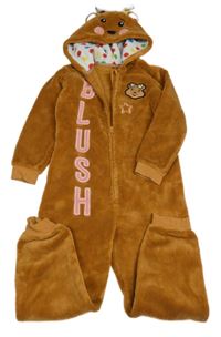 Hnědá plyšová kombinéza s kapucí - Blush George