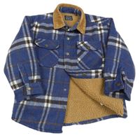 Tmavomodrá kockovaná zateplená košeľová bunda Next