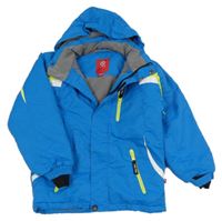 Modrá šušťáková funkčná zimná bunda s kapucňou