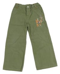 Khaki plátenné nohavice s výšivkou