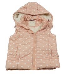 Světlerůžová puntíkatá šusťáková zateplená vesta s kapucí 