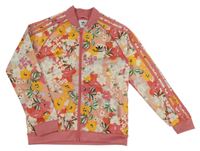 Růžovo-barevná květovaná sportovní mikina s logem Adidas