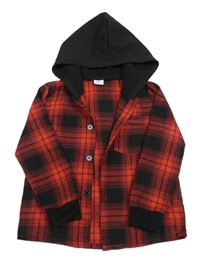 Červeno-černá kostkovaná košile s kapucí 