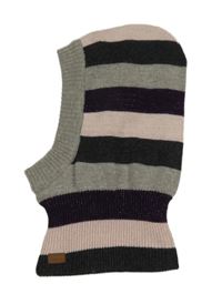 Šedo-růžovo-fialová pruhovaná pletená podšitá kukla 