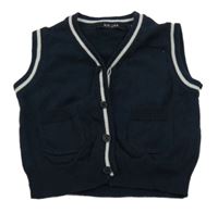 Tmavomodrá prepínaci pletená vesta s bílým lemem blue seven