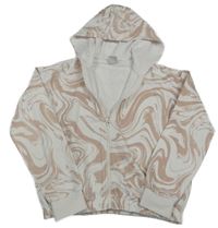 Bílo-světlerůžová vzorovaná propínací mikina s kapucí Y.F.K.