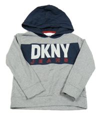 Šedá melírovaná mikina s logem a kapucí DKNY