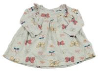 Šedé melírované bavlněné šaty s motýlky Carter's