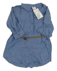 Nové - modré košilové šaty s páskem H&M