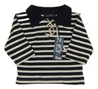 Nové - tmavomodro-smotanové pruhované polo tričko
