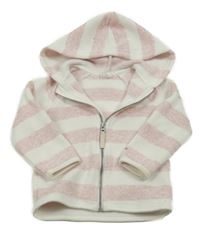 Bielo-svetloružová pruhovaná pletená prepínaci mikina s kapucňou H&M