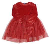 Červené zamatové šaty s tylovou sukní Lupilu