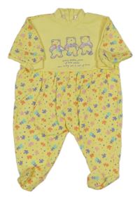 Žluto-barevný teplákový overal s medvědy 