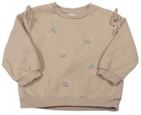 Hnedá mikina s výšivkami květů H&M